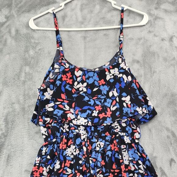 Elle Dress Womens M Black Blue Pink Floral Tiered Ruffled Sundress Flowy Preppy - Picture 4 of 11